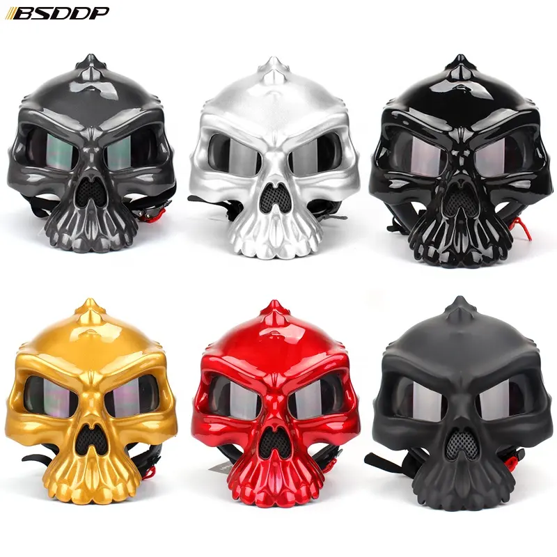 BSDDP Dual Use Skull Motorcycle Helmet Capacete Casco Novelty Retro Casque Motorbike Half Face Helmet