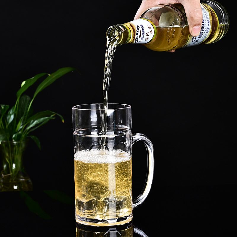 1 Liter clear  beer glass mug big beer glass mug with handle for drinking