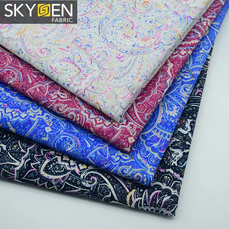 Skygen algodão orgânico natural digital, barato, estampa floral, canadá, impresso, personalizado, tecido de musselina