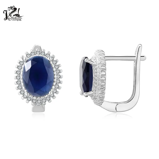 Sapphire Cz Đá Trứng Hình Dạng 925 Sterling Silver Studs Thiết Kế Mặt Dây Chuyền Bông Tai