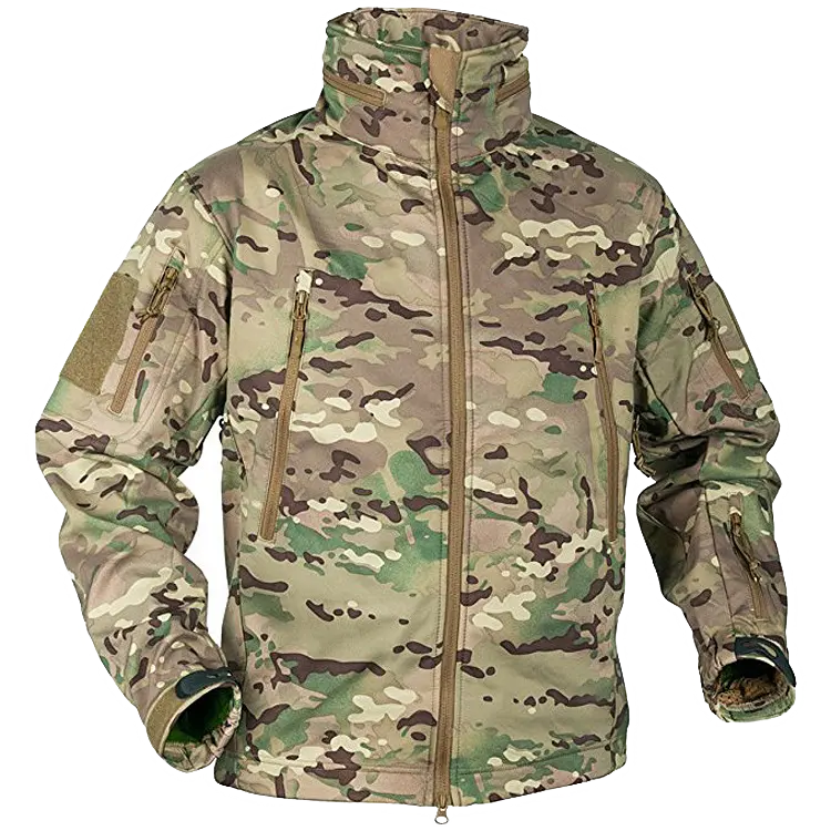 Men's Softshell Outdoor Tactical Jacket Fleece Lining Coat Hidden Hood Jacket Windbreaker Fishing Jacket