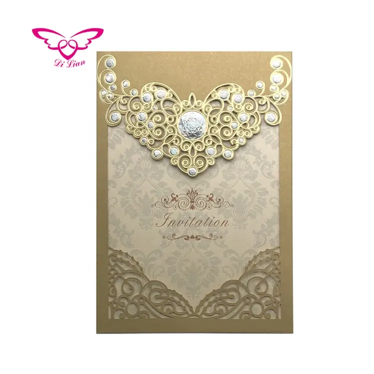 Dilian 결혼식 2018 새로운 디자인 다이아몬드 시리즈 골드 웨딩 카드 <span class=keywords><strong>초대장</strong></span>
