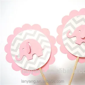 Paleta de decoração de bolo de elefante rosa personalizado, paletas de cupcake para meninas, chá de bebê, festa de aniversário