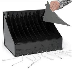 Acrylic Charging Station W/ Adjustable <strong>Dividers</strong>, 10 Slots, <strong>Lightning</strong> &amp; Micro-USB - Black - Product Image 4