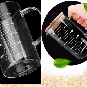 Verre borosilicate à haute teneur en bois, tasse de mesure pour four à micro-ondes, avec couvercles en bois, 350ml, 500ml, 1000ml - Product Image 5