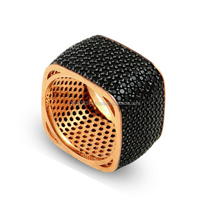 Rose Gold P. 925K Sterling Silver Wedding Band <b>Black</b> Stone Engagement 9 Row <b>Ring</b> - Product Image 1