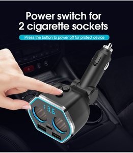 AGETUNR A21C Tipo-C 18W Cargador de coche 2 enchufes de cigarrillos en 1 Encendedor de cigarrillos de coche Pantalla LED HD Cargador <span class=keywords><strong>USB</strong></span> dual Adaptador automático - Product Image 3