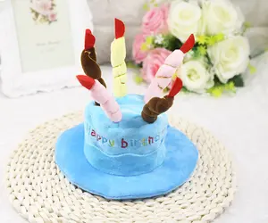 Chapéu de aniversário de algodão fofo com desenho engraçado para cães e gatos, bolo de aniversário e chapéu de brinquedo em forma de vela para animais de estimação