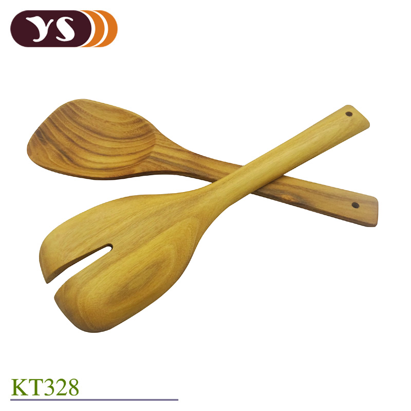 New Hand Carved Spoon Set 2pcs teak Wooden Salad Servers