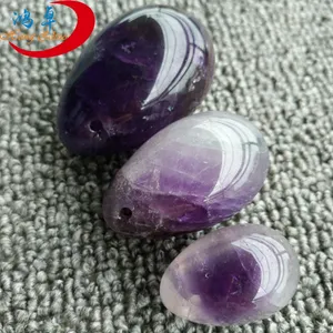 HZ pedra natural ametista yoni ovo de cristal perfurado mulheres vaginal kegel exercício jade para venda escultura em cristal