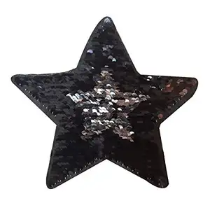 Fashion Black Star Patch Pattern Custom Reversible Embroidery Sequin Patches For Clothing