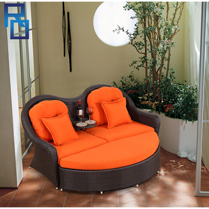 Patio muebles de mimbre Venta caliente al aire libre diván/playa doble tumbona con paraguas - Product Image 3