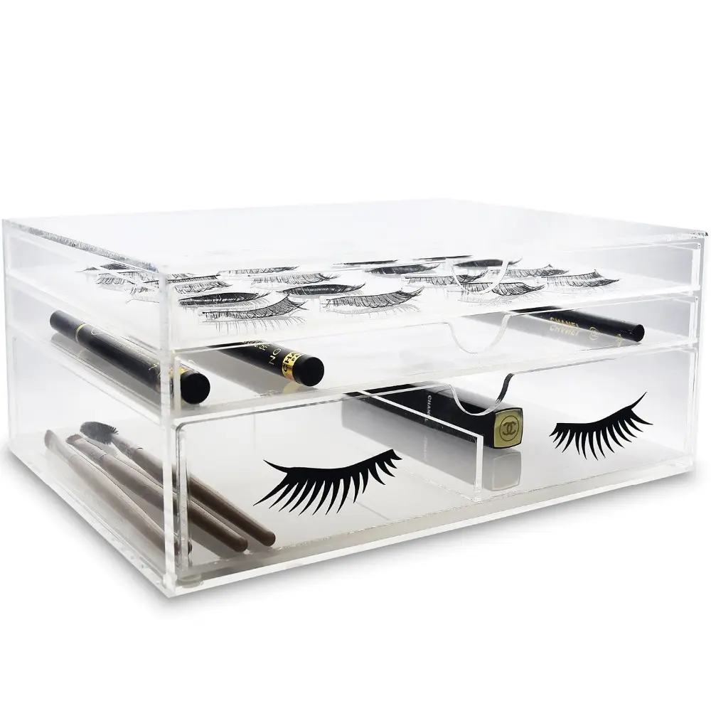 100% Clear Makeup Brush Storage Organizer Stand Special Design Acrylic False Eyelashes Extensions Organizer Holder With Drawer