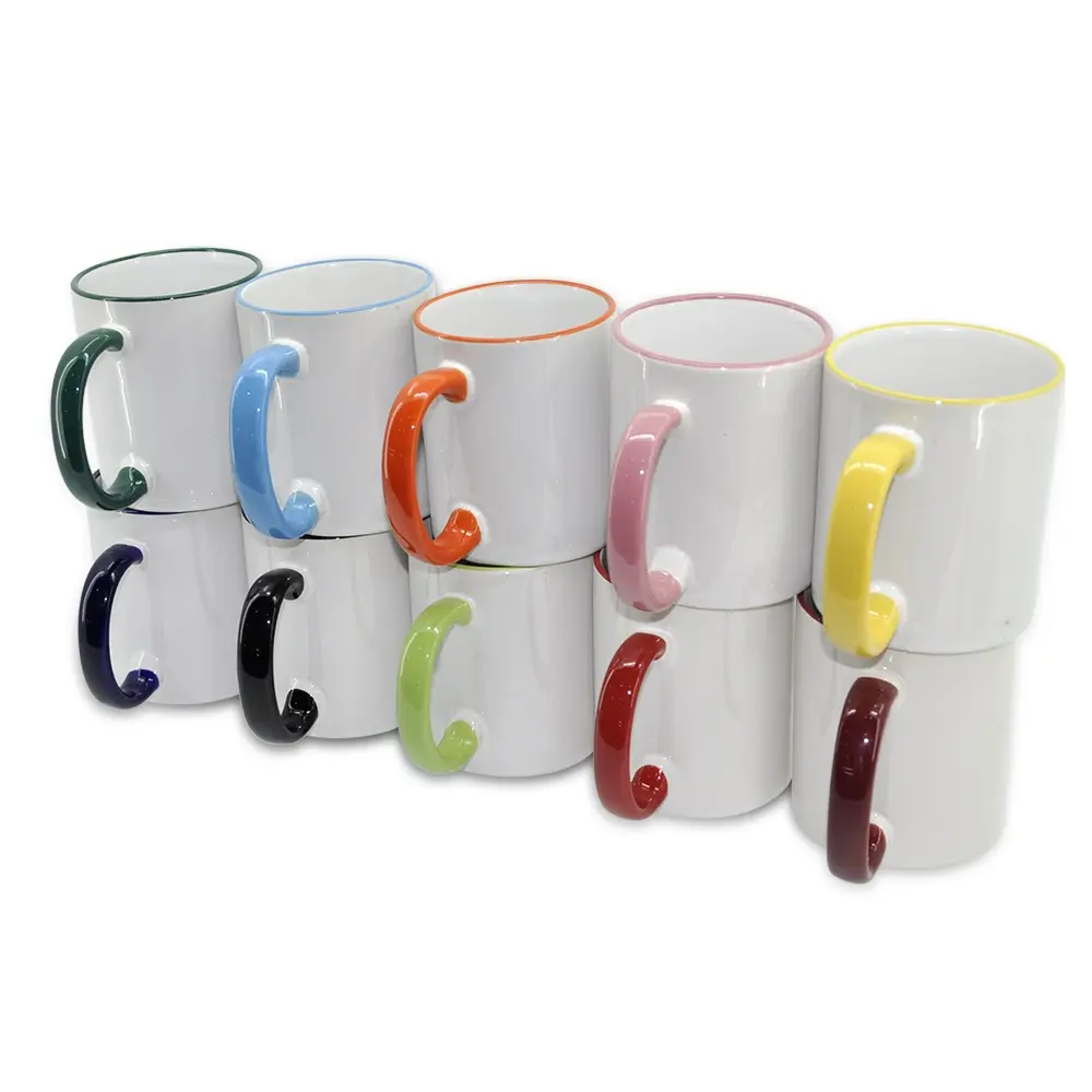 SUNMETA Wholesale 11oz White Inner Color Sublimation Eco Ware Plain White Porcelain Coffee Mug for sublimation