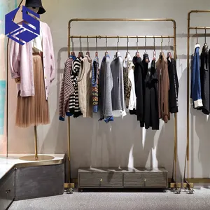 Fashion Clothing Shop Furniture Design Metal Gold Clothing Display Rack For Wholesale