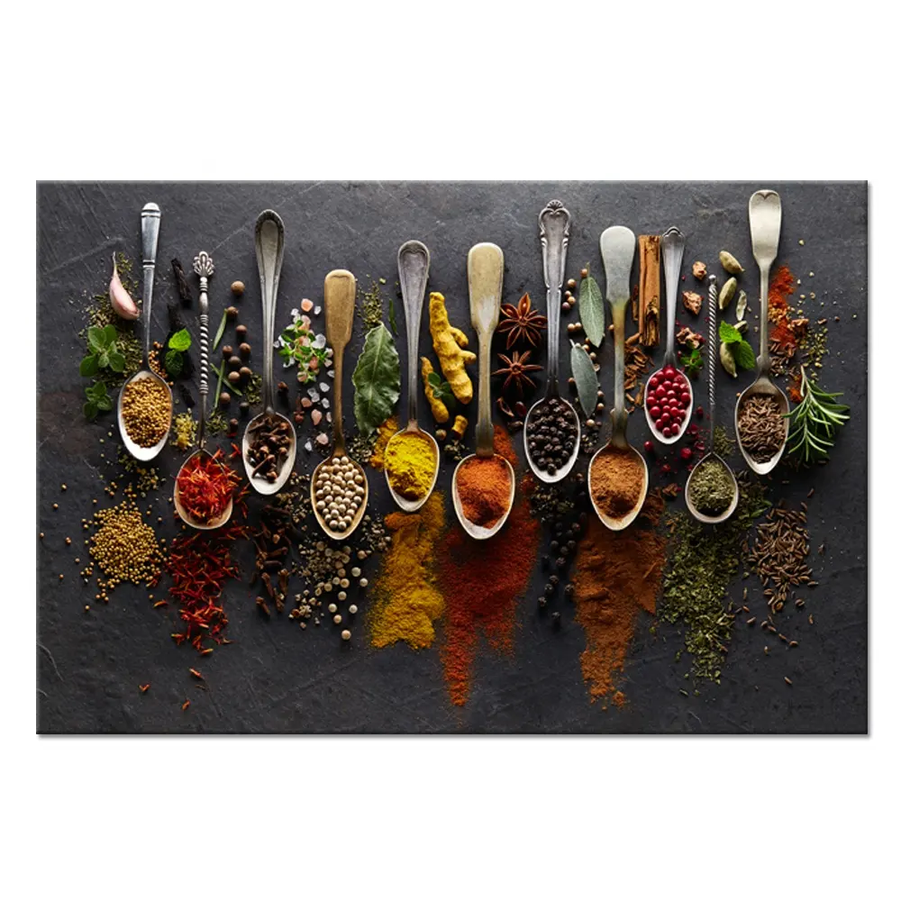 Large Kitchen Pictures Wall Decor Couful Spice in Spoon Vintage Canvas Wall Art Food Photos Painting On Canvas For Home Decor