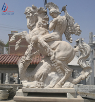 Statue de Saint George en pierre hermione, figurine de Dragon en marbre, bataille naturelle, grande taille