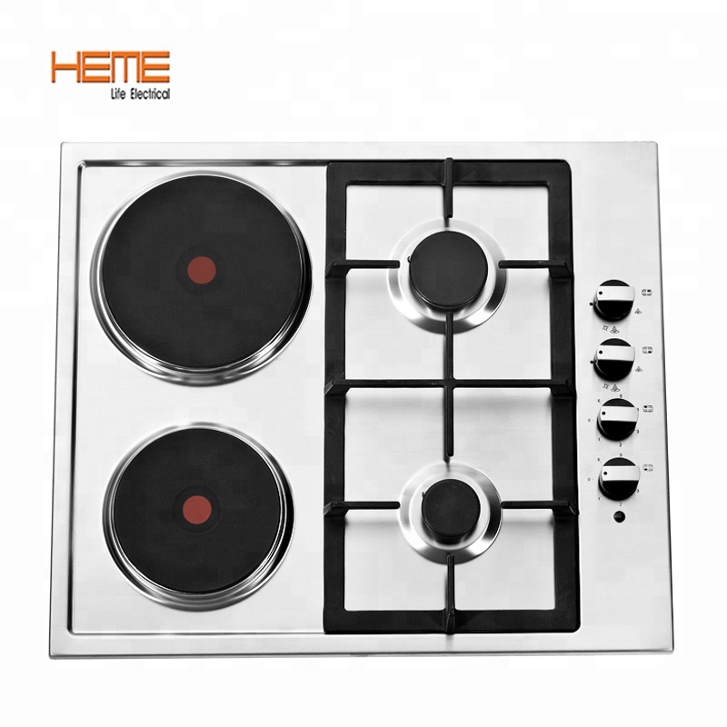 Thép Không Gỉ Bảng Điều Chỉnh Bếp Điện Gas Hob Với 2 Gas Burner + 2 Điện Hot Tấm Gas Cooktop PGER6042S-A1CI