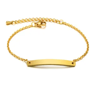 Stainless Steel Gold Plated 18k Tag Id Chain Little Bracelet Child Baby Kids Infants