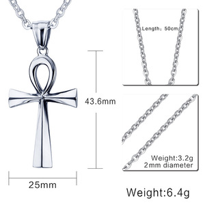 Collar y colgantes de crucifijo egipcio, símbolo de la vida, de acero inoxidable, regalo de joyería - Product Image 3