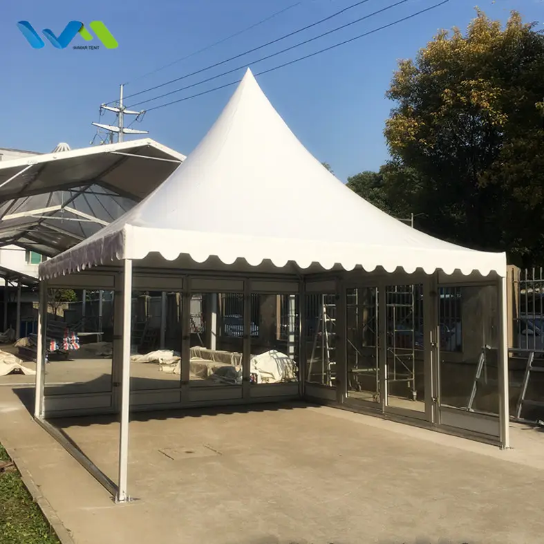 5X5 m Wit Duurzaam PVC Pagode Tent Luifel Met Glas Zijwand Voor Verkoop