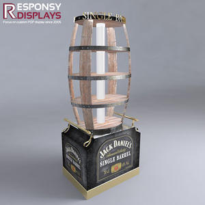 Vintage Houten Vloer Staande Wijnfles Display Rack In Tonvorm Met Multi-Layer Opslag Voor Slijterij Merk Showcase - Product Image 2