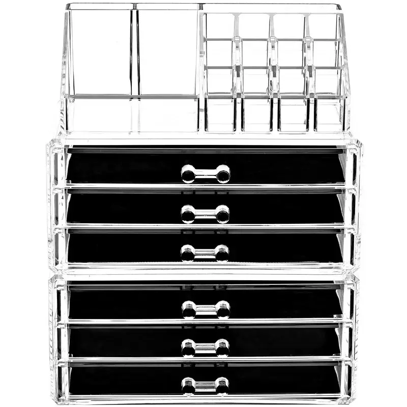 Gran oferta de organizador de maquillaje transparente, conjunto de 3 piezas, cajones de almacenamiento de acrílico para cosméticos y joyero, ideal para mujer y Niña