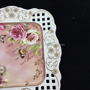 <span class=keywords><strong>Assiette</strong></span> carrée en porcelaine fine royale <span class=keywords><strong>creuse</strong></span> en céramique avec décor floral - Product Image 6