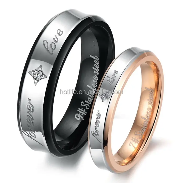 Walmart anillos de joyería de 316L elegante personalizado anillo de pareja con circón