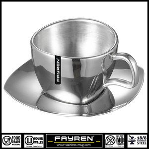 Set di Tazza e Piattino per Tè e <span class=keywords><strong>Caffè</strong></span> Riutilizzabile Ecologico Personalizzato in Acciaio Inox a <span class=keywords><strong>Doppia</strong></span> <span class=keywords><strong>Parete</strong></span> da 5,5 Once - Product Image 4
