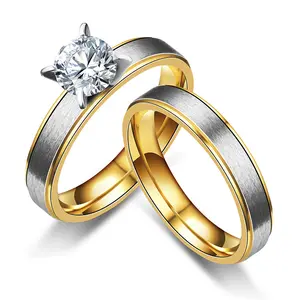 Cincin Pasangan Baja Tahan Karat Sederhana, Murah, Desain Cincin Emas Matte 4 Cabang