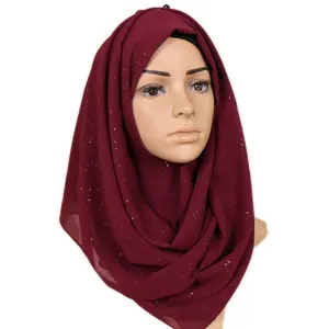 Solid Color Bubble Chiffon Glitter Scarves Gold Sequin Pearl Chiffon Hijab Plain Long Headband Fashion Scarf Muslim Shawls