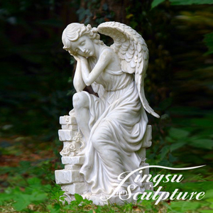 Estatua de Ángel Triste Acostado Llorando, Tallada a Mano en Mármol, para Cementerio - Product Image 6
