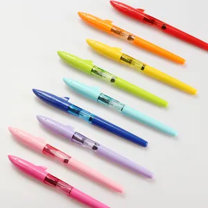 Hillento 钢笔套装，鲨鱼系列塑料中等笔尖钢笔套装，多样性颜色黑色浅蓝色粉红色