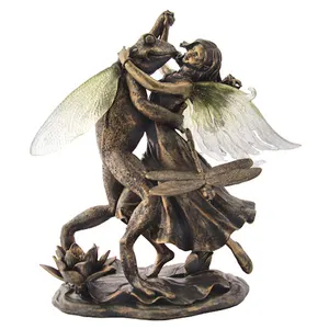 Good design bronze frog and fairy dancing sculpture for decorative garden or backyard