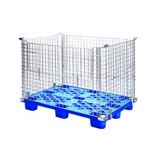 Supermarket Warehouse Equipment Metal Stackable Storage Cage with Plastic Pallet