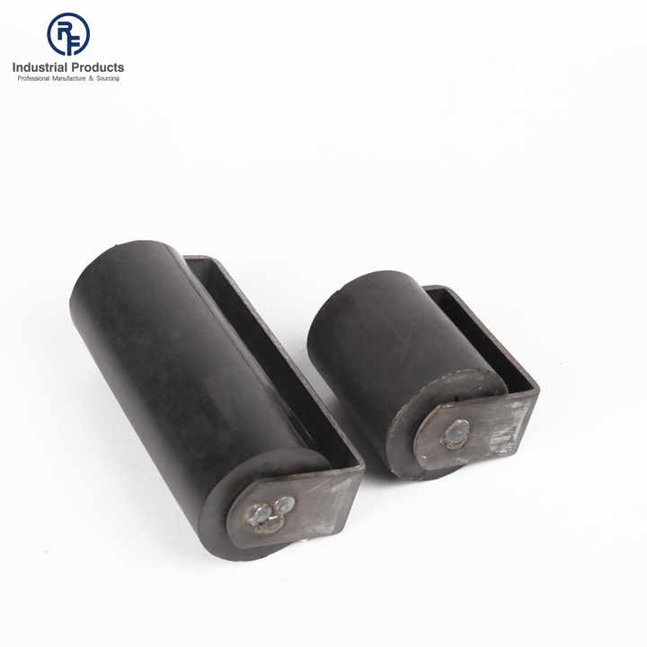 Heavy Duty Rubber Guide Rollers on a Weldable Steel Mounting Bracket with Bearings and Pin