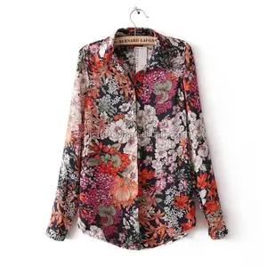 Beste-verkauf westlichen stil damen floral blume gedruckt vintage bluse tops