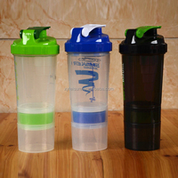 Bouteille à shaker personnalisé 500ml, récipient avec poudre, 3 couches, pour conserver de la poudre, style araignée, à 3 compartiments