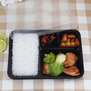 2024 Online-Spot Sale neues Produkt Lebensmittelbehälter 4 Fach 300 Sets einweg-Kunststoff-Speicher Bento Mittagessen-Schachtel mit flachen Deckeln