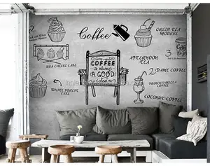 Personalized hand painted gray concrete wall mural dining room Cafe lounge bar milk tea shop wallpaper mural