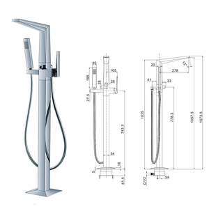 <span class=keywords><strong>Robinet</strong></span> de <span class=keywords><strong>baignoire</strong></span> carré, autoportant, noir mat, monté au sol - Product Image 2