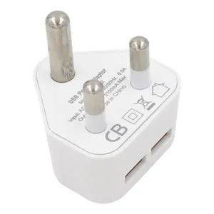 Dual Usb Fast charge 5v 1a 2a Wall mounted 3 Pin Indian Plug South Africa Power Charger Adapter for Mobile Phone