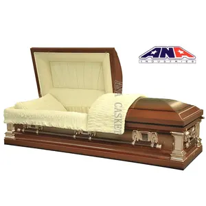 ANA funeral suministros estilo americano de terciopelo blanco de bronce ajustables de acero inoxidable acabado ataúd