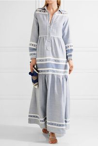 2017 Nueva moda <span class=keywords><strong>vestidos</strong></span> de ganchillo ajuste del cordón da vuelta-abajo de manga larga vestido maxi - Product Image 3