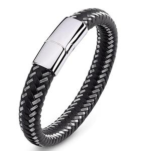 Commercio all'ingrosso Gioielli Fibbia Magnetica Del Polsino Del Braccialetto Del Mens Genuino In Acciaio Inox Bracciali In Pelle Intrecciata - Product Image 1