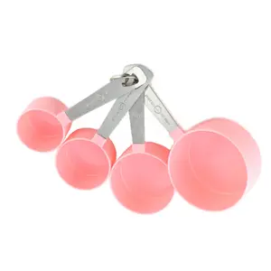 핑크 실리콘 컵 측정 컵 숟가락 스테인레스 스틸 로즈 골드 핸들