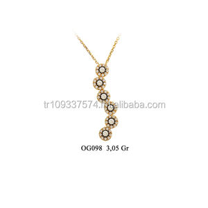 Collier à breloques ottoman en or jaune 14 carats massif avec zircon Bijoux fins pour femme pour mariage ou cadeau Fabriqué en Turquie - Product Image 1