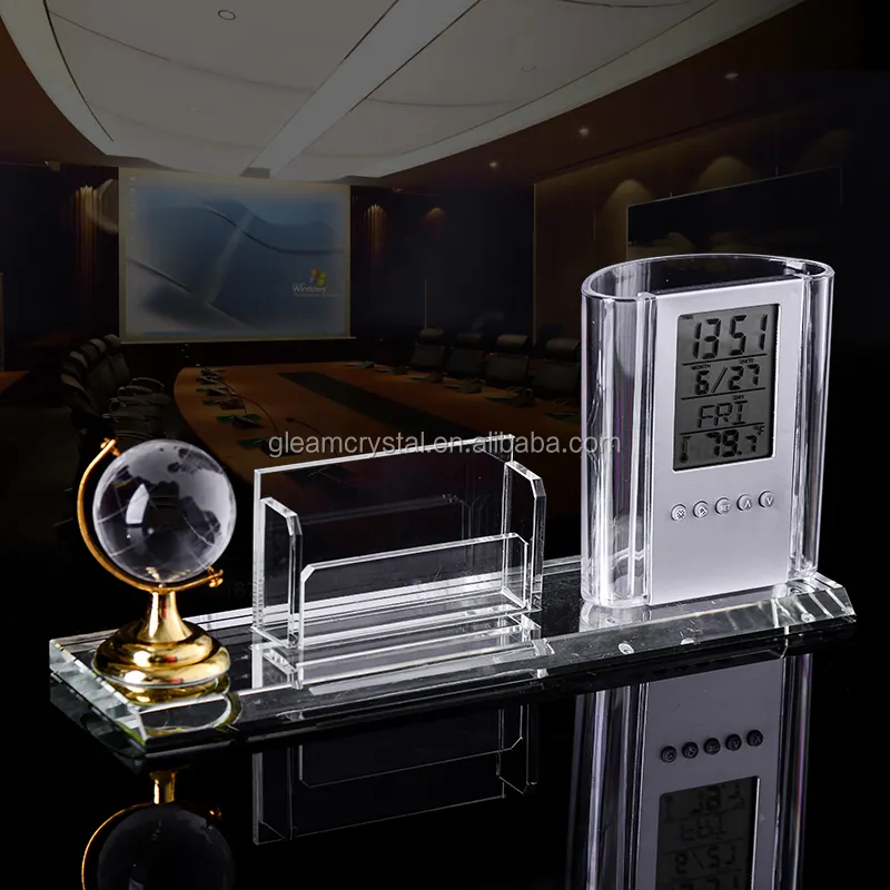 Gleam K9 Crystal Desk Clock card Holder crystal desk gift crystal pen holder For Business Gift