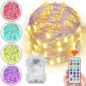 Guirlande lumineuse LED alimentée par batterie colorée avec télécommande étanche Firefly Twinkle Lights Sliver Cooper Wire Lights